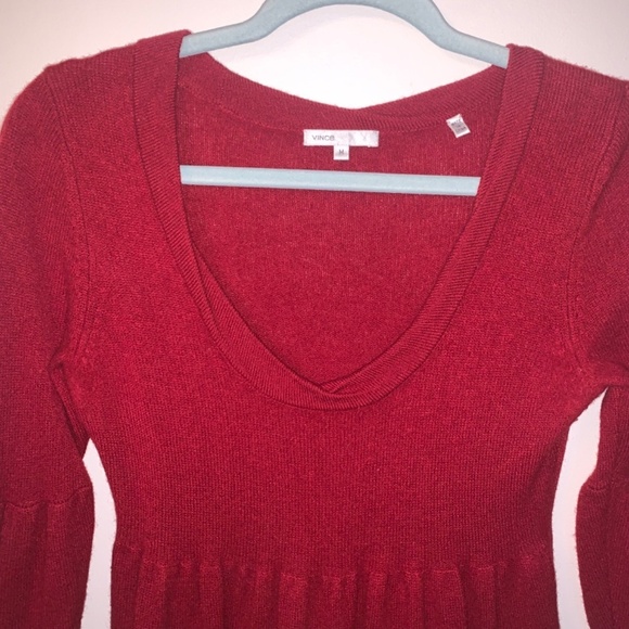Vince Burgundy 100% Cashmere Peplum Balloon Sleeve Sweater M - Picture 7 of 7